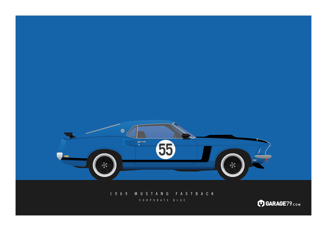 1969 Ford Mustang – Corporate Blue Digital Printable Poster