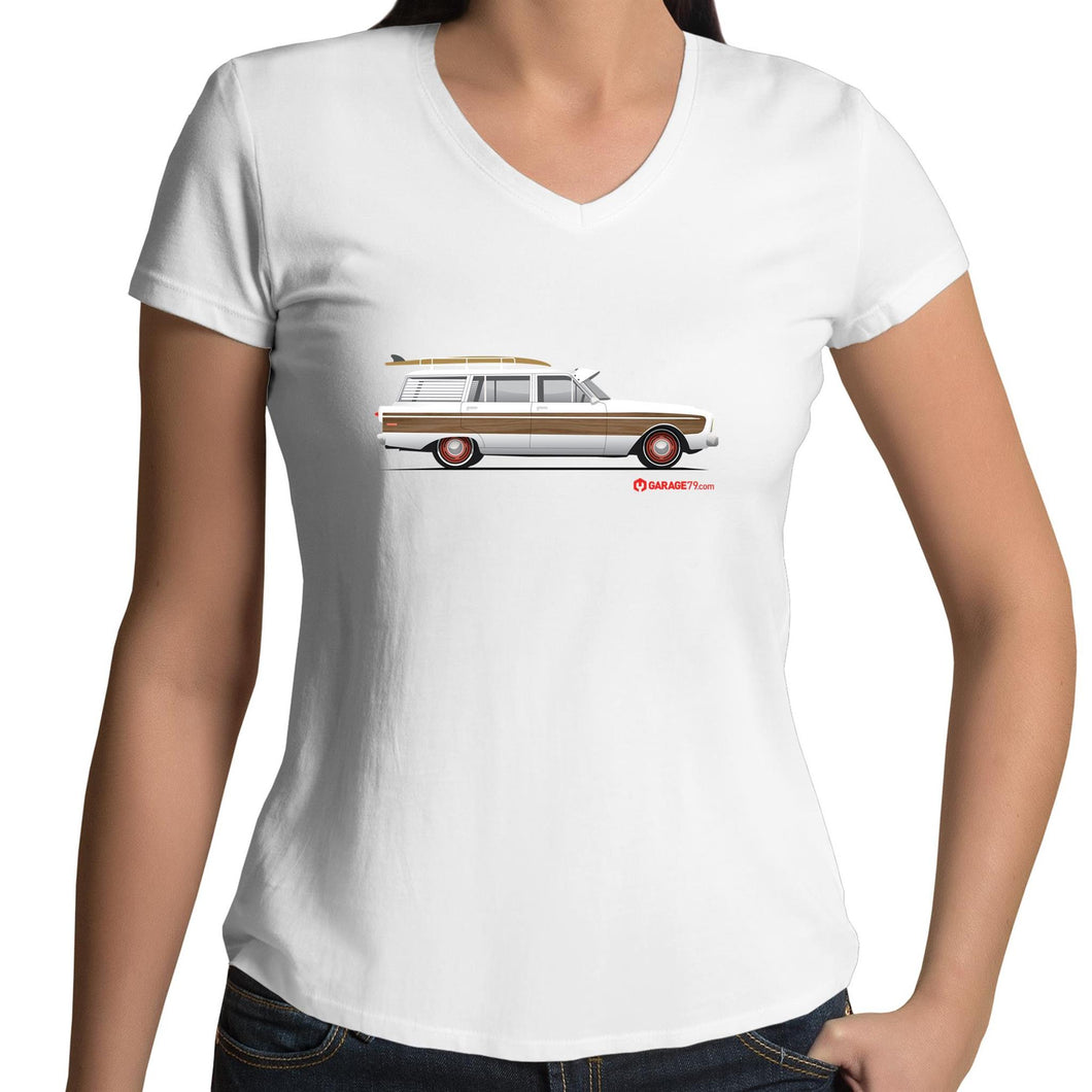 Falcon Surfing Wagon Womens V-Neck T-Shirt